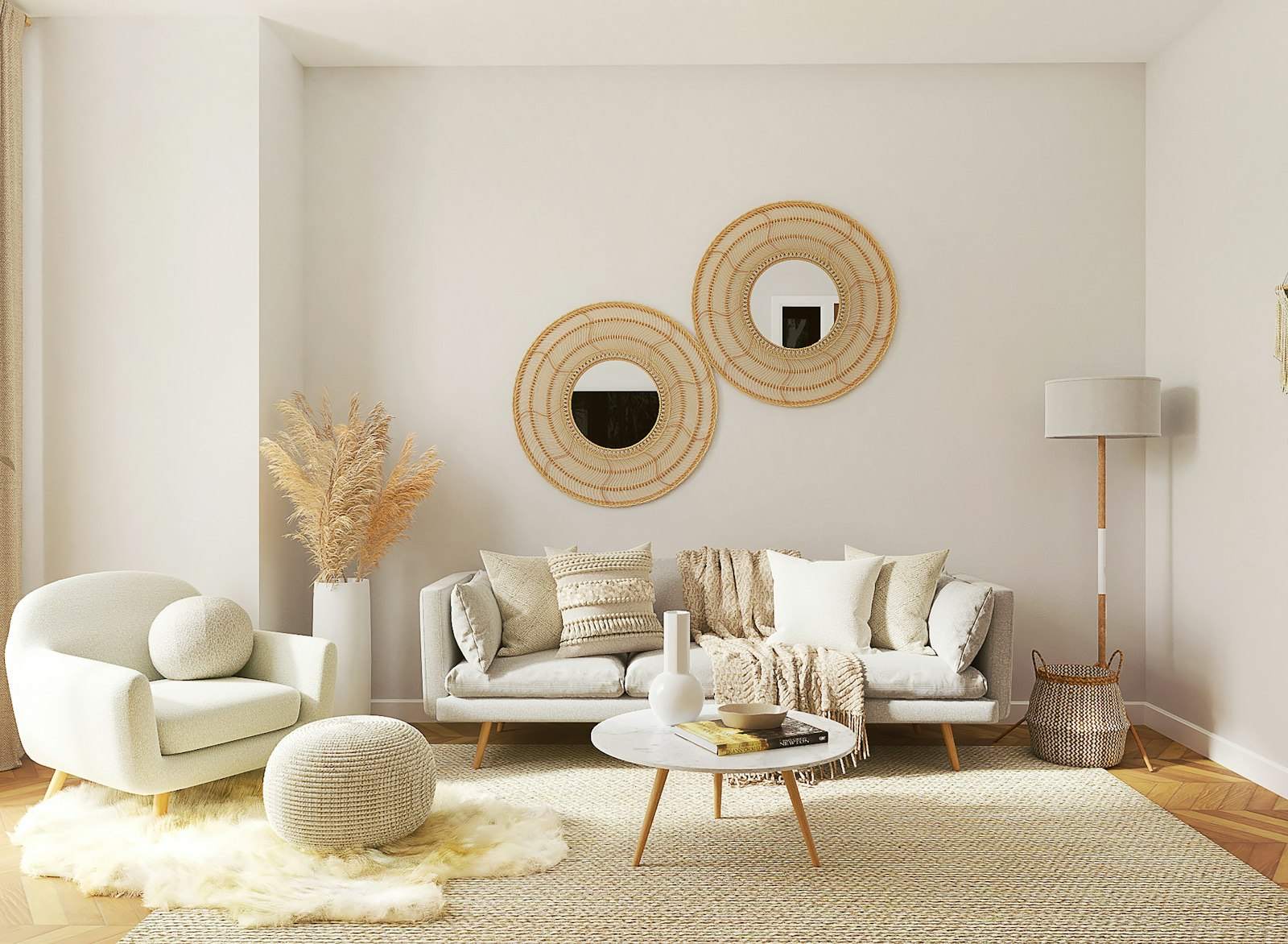 Calm cream living room with soft natural textures
